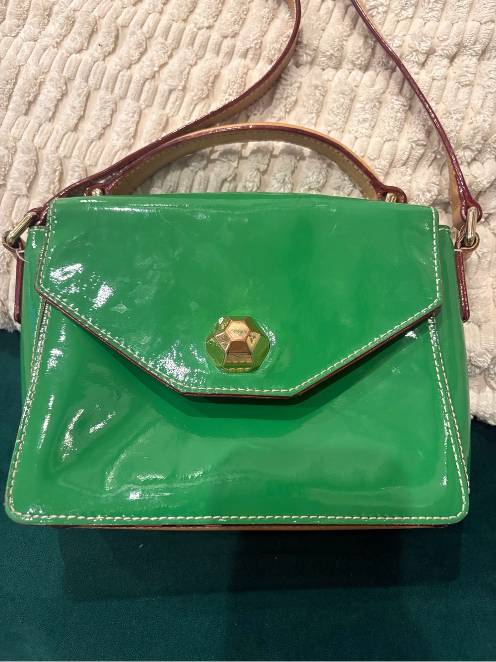 Frances Valentine Green Patent Crossbody Bag with Gold Accent